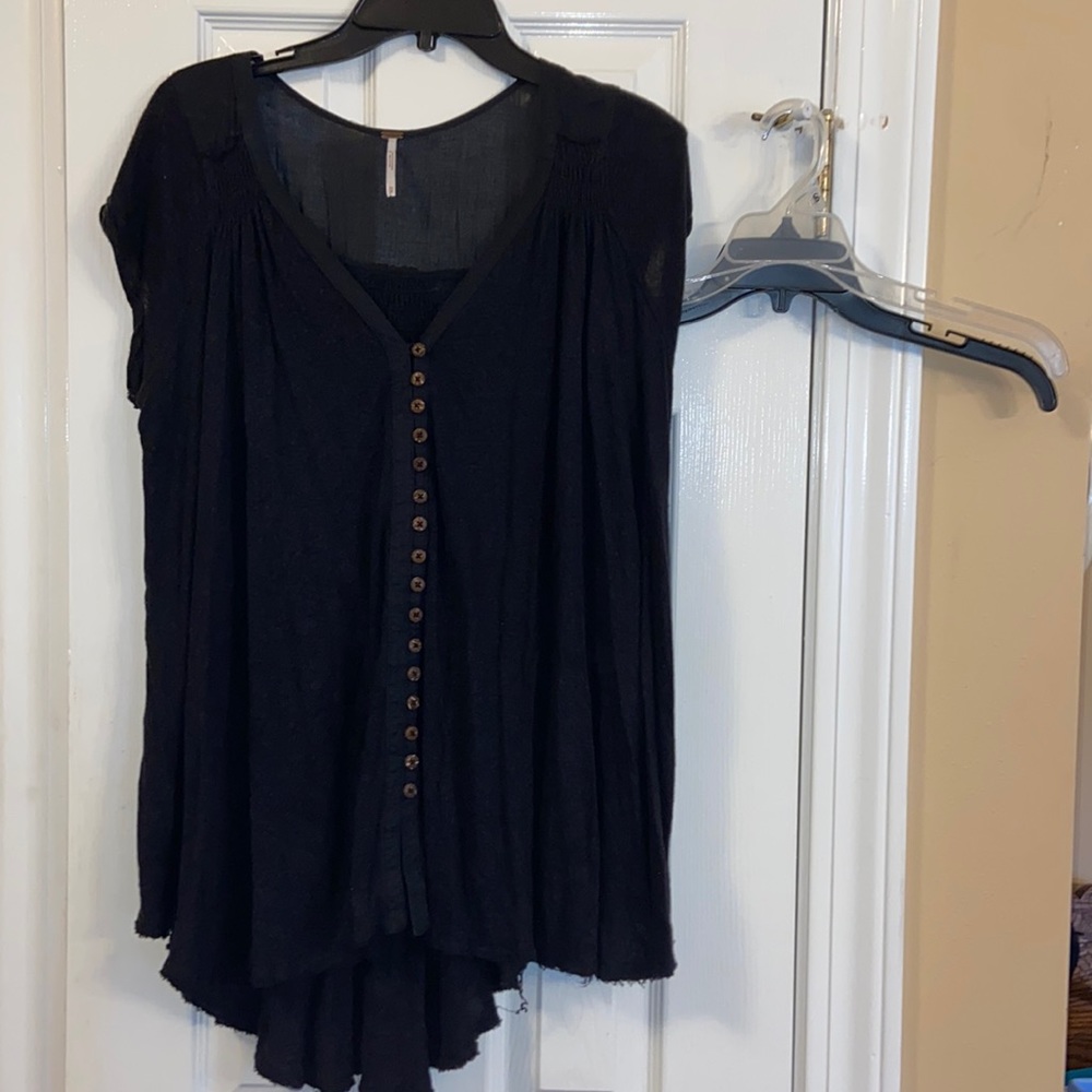 Black Free People Button Top